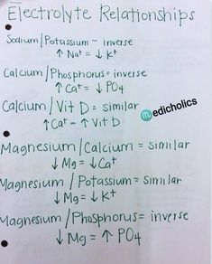 a piece of paper with writing on it that says electrolyte relationships and the following words