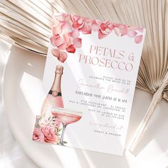 Petals and Prosecco Bridal Shower Invitation - Boho Prosecco Bridal Shower - Bridal Shower Editable Template Valentines Day Brunch, Petals Prosecco, Backyard Bridal Showers, Bridal Luncheon, Brunch Invitations, Hens Night