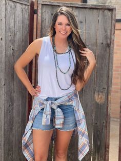 Blue plaid Springtime Long Sleeve Button Down Great relaxed fit Extremely soft material Pairs great with our Jules Tank, Ginger Pink Aztec, Aztec Cross Tee Small - 2XLarge 65% polyester, 35% rayon Blue Plaid Shirt, Blue Plaid, Soft Material, Plaid Shirt, Spring Time, Ginger, Texas, Relaxed Fit, Plaid