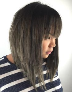 Smokey Tapered Bob With Long Bangs A Line Long Bob, Long Choppy Bobs, Bob Hairstyles For Round Face, Long Bob With Bangs, Bob Haircut For Round Face, Choppy Bob Haircuts, Bob Hairstyles With Bangs, Choppy Bob Hairstyles