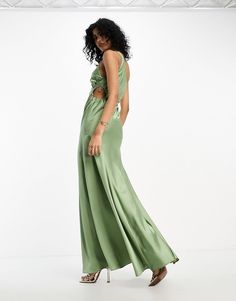 ASOS DESIGN satin one shoulder maxi dress with waist detail in sage green | ASOS Green Satin Chic Maxi Dress, Green One Shoulder Maxi Dress For Prom, Green One-shoulder Maxi Dress For Prom, Green One-shoulder Satin Midi Dress, Green Satin One-shoulder Maxi Dress, Green One-shoulder Satin Maxi Dress, One Shoulder Maxi Dress, Green Shop, Summer Inspiration