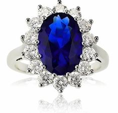 You are bidding on a Princess Diana Kate Middleton Blue  Ring Replica  Choice of size Feel regal and luxurious with this majestic simulated  replica  royal blue  Diana ring. Fashioned like Princess Diana's engagement ring that Price William gave to Kate Middleton. Material: Zinc alloy  Color:Silver Plated Weight:16g Replica ring Sterling Silver Blue Sapphire Rings, Kate Middleton Engagement Ring, Diana Engagement Ring, Royal Engagement Rings, Princess Diana Ring, Diana Ring, Royal Rings, Diana Wedding, Favorite Engagement Rings