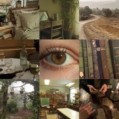 a collage of pictures with books and an eye