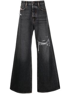 D-Rise ripped straight-leg jeans from DIESEL featuring black, cotton, washed denim, logo patch to the rear, ripped detailing, straight leg, mid-rise, whiskering effect at the thighs, concealed fly and button fastening, classic five pockets and belt loops. Disel Jeans, Diesel Pants, Diesel Clothing, Diesel Jeans, Washed Jeans, Designer Jeans, Summer Beach Wear, Light Jacket, Ripped Jeans