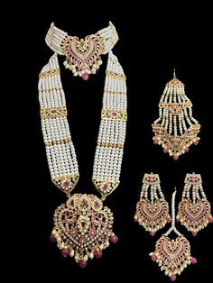 Ready to ship Bridal set includes choker earrings , jhoomar tika , rani haar . made using shell pearls , cz Polki and gold plated Heavy Pearl Bridal Necklace For Festivals, Traditional Pearl Bridal Necklace For Ceremonial Occasions, White Pearl Jewelry For Puja, Traditional Pink Pearl Necklace For Wedding, Traditional Pearl Bridal Necklace With Meenakari, Traditional Bridal Necklace With Meenakari And Pearls, Traditional Bridal Pearl Necklace With Meenakari, Festive White Pearl Sets, Chandbali Pearl Bridal Necklace With Meenakari