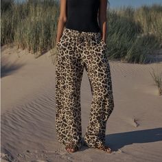 So Cute And On Trend! Nwt! Zara Jumpsuit, Zara Pants, Wide Leg Trousers, Linen Blend, Pant Jumpsuit, Animal Print, Wide Leg, Black And Brown, Zara