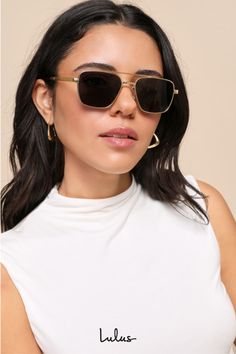 No matter where your summer adventures take you, the I-SEA Brooks Gold Aviator Sunglasses are sure to be a stunner wherever you go! These effortlessly cool sunglasses boast a timeless, aviator-style silhouette with shiny gold frames, a classic brow bar, and black-tinted lenses. Subtle logo on lens and arms. Frames measure 5. 25" wide. Arms measure 6" long. Polarized lens. Metal. Imported. Lulus | Brooks Gold Aviator Sunglasses. Gold Aviator Sunglasses With Tinted Square Frame, Gold Aviator Sunglasses With Tinted Lenses, Gold Aviator Shield Sunglasses With Uv Protection, Gold Aviator Sunglasses With Gradient Lenses, Gold Aviator Sunglasses With Gradient Square Frame, Gold Square Frame Aviator Sunglasses With Tinted Lenses, Chic Gold Aviator Sunglasses With Tinted Lenses, Gold Shield Sunglasses With Polarized Square Frame, Gold Sunglasses With Gradient Lenses For Travel