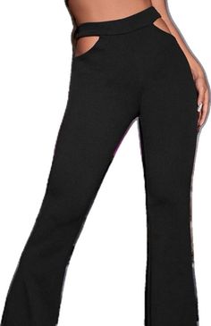 Black Dress Pants With Pockets For Party, Casual Black Dress Pants For Night Out, Ankle-length Black Bottoms For Night Out, Black Ankle-length Pants For Night Out, Black Trousers For Night Out, Black Straight Dress Pants For Night Out, Black Ankle-length Dress Pants For Night Out, Cutout Pants, Shein Pants