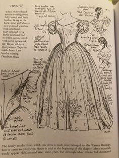 an open book with drawings on it and instructions to make a dress for the ball