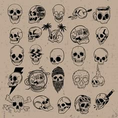 a bunch of skulls with different types of heads and bones on it's face