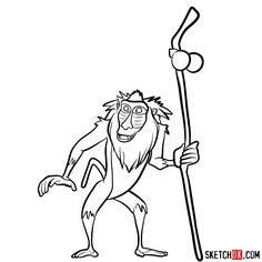 a cartoon monkey holding a stick