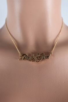 Baby Girl Necklace A high-polish necklace featuring a cable chain, “Baby Girl” text pendant, and lobster-clasp closure. Chain length: 16″ Décor: 2″ Baby Girl Necklace, Girl Necklace, Cute Accessories, Gold Necklaces, Necklace Online, Girls Necklaces, Silver And Gold, Cable Chain, Chain Lengths