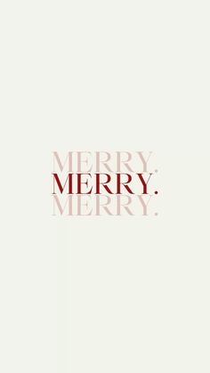 a merry christmas card with the words merry and red lettering on white paper, against a gray background