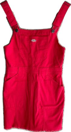 Fitted Sleeveless Shortalls With Pockets, Slim Fit Sleeveless Shortalls With Pockets, Fitted Casual Shortalls For Work, Casual Fitted Shortalls For Workwear, Fitted Red Overalls, Casual Red Cotton Shortalls, Jean Overall Dress, Dickie Jeans, Red Jeans