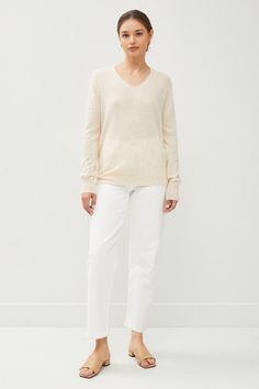 Item Description: Long Sleeves Trendy deep v-neck Dropped sleeves transitional sweater perfect for layering 40% Viscose 32% Acrylic 19% Nylong 5% wool 4% Angora Casual Cashmere V-neck Sweater, Elegant Cream V-neck Sweater For Fall, Elegant Cream V-neck Sweater For Spring, Casual Cashmere V-neck Sweater For Layering, White Cashmere V-neck Sweater For Fall, Cream Cashmere V-neck Sweater, Fine Knit V-neck Sweater For Fall Loungewear, Neutral V-neck Sweater For Winter, Soft Knit V-neck Sweater For Spring