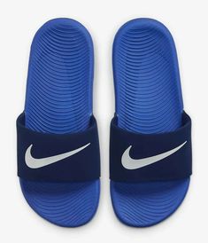 NIKE KAWA SLIDE (GS/PS) BLUE VOID / SIGNAL BLUE 819352 404 Blue Casual Training Sneakers, Sporty Blue Summer Sneakers, Blue Slides With Branded Insole And Round Toe, Navy Sporty Slides With Cushioned Footbed, Sporty Navy Slides With Cushioned Footbed, Blue Slides With Cushioned Footbed And Round Toe, Blue Non-slip Sneakers For Light Sports, Blue Synthetic Sneakers For Training, Blue Slip-resistant Synthetic Sneakers