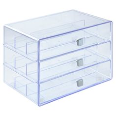 three drawers are stacked on top of each other in this clear plastic drawer organizer case