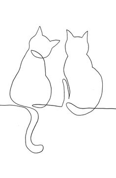 two cats sitting next to each other on top of a white surface with one cat looking at the other