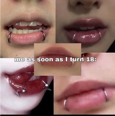 four different pictures of lips with piercings on them