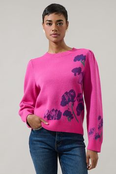 Staying cozy comes easily when you have the Nathalia Floral This knit shapes a rounded neckline and on-trend balloon sleeves. Relaxed bodice and slightly cropped hem. Pair with jeans for maximum trendiness. - Puffed long sleeve- Ribbed details- Floral- Sweater- Comes in 2 colorsSize + Fit - Model is 5'10" and wearing size XS- Measurements taken from size S - Chest: 17 1/4"- Length: 22 1/2" Fabric Self: 50% Viscose 27% Polyester 23% Polyamide Style Number STT17479 Knit Lantern Sleeve Sweater For Spring, Spring Sweater With Balloon Sleeves, Casual Lantern Sleeve Spring Sweater, Spring Casual Sweater With Lantern Sleeves, Spring Balloon Sleeve Knit Sweater, Casual Lantern Sleeve Sweater For Spring, Knit Balloon Sleeve Sweater For Spring, Spring Knit Sweater With Balloon Sleeves, Knit Sweater With Balloon Sleeves For Spring