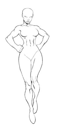 a drawing of a female figure with her hands on her hips