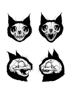 four different types of cats with their heads in the shape of skulls and bones on them