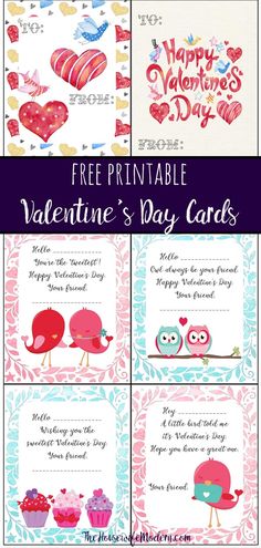 free printable valentine's day cards for kids to use on the classroom desk