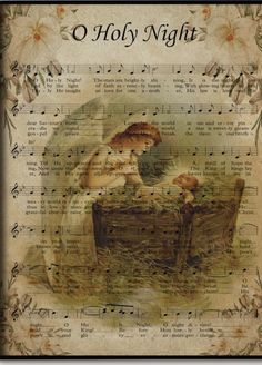 Hymn Sheet Music, Christmas Sheet Music, Music Crafts, Holiday Wall Decor, Rustic Holiday, Vintage Junk Journal, Christmas Scenes, Holy Night, Noel Christmas