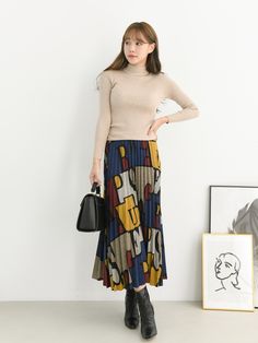 Multi colored skirt with puzzle pattern design. Model is in MINUSEY ONE SIZE. * MINUSEY ONE SIZE = EU 34-38, US 2-6* 100% Polyester* Dry clean* Made in Korea - Model Height: 163cm/5'3" (US2, EU34) Blue Patchwork Skirt For Fall, Multicolor Winter Skirt, Puzzle Pattern, Multicolor Skirt, Design Model, Multi Colored, Maxi Skirt, Pattern Design, Midi Skirt