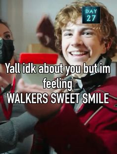 two people wearing masks and one is holding up a cell phone with the caption yall idk about you but im feeling walkers sweet smile