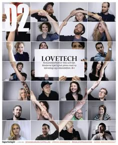 the poster for lovetech shows many different people making faces and holding their hands up