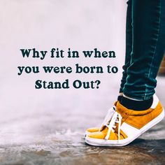 a person standing on top of a skateboard with the words, why fit in when you were born to stand out?