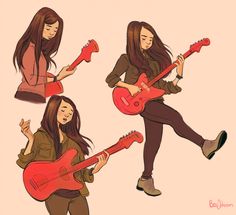 Girl With Guitar | Character Design Sheet | Character Design Inspiration | Character Model Sheet | Character Inspiration Guitar Character Design, Girl With Guitar, Character Design Challenge