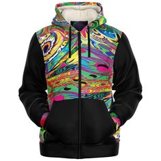 Spiral Shrooming Colors Fleece Zip-Up Hoodie Multicolor Fleece Sweatshirt For Winter, Multicolor Fleece Winter Sweatshirt, Multicolor Fleece Sweatshirt With Drawstring Hood, Multicolor Fleece Outerwear With Drawstring Hood, Winter Multicolor Sweatshirt With Adjustable Hood, Multicolor Fleece Hoodie With Drawstring Hood, Multicolor Fleece Hoodie Outerwear, Multicolor Hooded Fleece Jacket, Multicolor Hooded Fleece Jacket For Winter