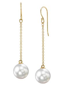 These exquisite pearl earrings add a touch of elegance to any occasion. These earrings feature two lustrous 10-11mm AAA quality White South Sea pearls, hand picked for their gorgeous luster and unblemished surface. The pearls are mountings on 14K white gold. Elegant Pearl Earrings With High Luster For Evenings, Elegant Pearl White Earrings With High Luster, Elegant Round Pearl Earrings With High Luster, Elegant High Luster Pearl Earrings, White Pearl Chain Earrings For Formal Occasions, Formal Round Pearl Chain Earrings, Classic Pearl Earrings With High Luster, Classic White Gold Earrings With Pearl Chain, White High Luster Pearl Earrings For Evening