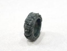 Rare, collector's piece, carved Dragon on vintage Black Jade ring; Type A natural Black Jadeite (non-bleached, non-dyed, non-treated material), glossy, semi-translucent and displays a grayish hue under strong light. Ring size 57 (US 8), weighs 7.27 grams, width 1 cm. Black Jade Ring, Big Bracelets, Jade Rings, Carved Dragon, Jade Dragon, Black Jade, Dragon Ring, Light Ring, Jade Bangle