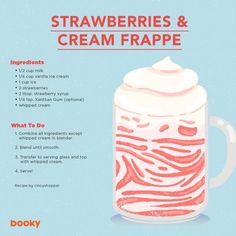 a recipe for strawberries and cream frappe in a jar with instructions on how to make it