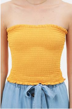 Cute Yellow Tube Top - Yellow Smocked Tube Top - Tube Top | Bohopink Yellow Tube Top Outfit, Outfits Black Jeans, Vsco Aesthetic Outfits, Bandeau Outfit, Yellow Top Outfit, Yellow Tube Top, Tube Top Outfits, Smocked Tube Top, Halloween Group