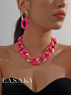 Lasaky - Chic Twist Link Chain Jewelry Ensemble Punk Chic, Chic Necklace, Style Hip Hop, Women's Jewelry Sets, Pink Collar, Estilo Punk, Pink Collars, Style Punk, Estilo Hip Hop