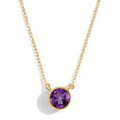 Our Solitaire Necklace, infused with Amethyst, will bring you a feeling of complete tranquility. Whether you feel like you sometimes lose your cool or you want to be more patient, this gem is perfect for you. With the power to encourage inner calmness, you'll radiate the serene beauty of a solitary gemstone. 
Details 
- Authentic Moon Magic Amethyst- Stone Size: 0.23" x 0.23" (6mm x 6mm)- Chain Length: 16" with 2" extender- Cut: Round-shaped brilliant cut- Gem authenticity approved by GIA Be More Patient, Amethyst Studs, Solitaire Necklace, Gem Diamonds, Solitaire Necklaces, Moon Magic, Solid Gold Rings, Amethyst Necklace, With Meaning