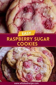 raspberry sugar cookies are stacked on top of each other with the words easy