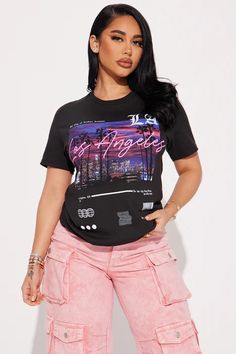 West Side Views Short Sleeve Tee - Black | Fashion Nova, Screens Tops and Bottoms | Fashion Nova Pink Crew Neck, Fashion Nova Outfits, Cute Comfy Outfits, West Side, Black And Pink, Womens Loungewear, Casual Street Style, Graphic Tees Women, Simple Outfits