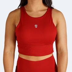 high neck sports bra Red High Stretch Sports Bra With Built-in Bra, Red High Stretch Sports Bra With Built-in Support, Functional Crop Top For Pilates, Breathable Crop Top For Pilates, Red High Stretch Sleeveless Sports Bra, Red Racerback Sports Bra For Athleisure, Red Racerback Sports Bra In Athleisure Style, Red Racerback Sports Bra For Yoga, Red Racerback Sports Bra For Gym