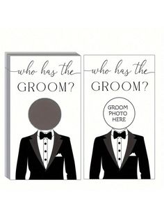 an image of two grooms in tuxedos with the words, who has the best