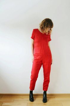 OFFON / Linen Jumpsuit / Linen Apparel / Linen Jumper / | Etsy Linen Jumper, Jumpsuit Linen, Jumpsuit For Women, Womens Jumpsuits, Linen Romper, Linen Jumpsuit, Red Jumpsuit, Linen Clothes, Lithuania