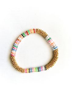 "Size: Approximately 6mm Material: Acrylic Hole Size: 1.5mm about 8\"L The listing is not for bracelets. These are great with 6mm Gold Brushed Discs: https://www.etsy.com/listing/732772885/fast-shipping-8-inches-strand-of-flat?ref=shop_home_feat_1&bes=1" Multicolor Round Beaded Bracelets With Letter Beads, Multicolor Beaded Bracelets With Letter Beads, Gold And Heishi Beads Stretch Bracelet, Multicolor Stretch Bracelet With Gold Beads As Gift, Multicolor Heishi Beads With Gold Details, Multicolor Gold Beads Stretch Bracelet Gift, Rainbow Beaded Friendship Bracelets, Gold Friendship Bracelets With Heishi Beads, Rainbow Heishi Beads Bracelets For Jewelry Making