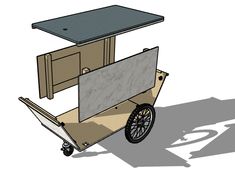 a drawing of a cart with a table on the back and wheels attached to it