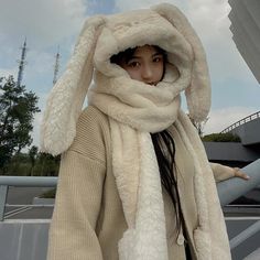 Material: Plush Season: Autumn, Winter Size: One Size Color: Beige, White, Black, Brown, Pink Bunny Beanie, Beanie Style, Hat And Scarf Sets, Vintage Swimsuits, Hat Scarf, Ear Hats, Scarf Set, Scarf Hat, Cute Hats