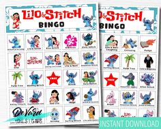 the lilo and stitch bingo game is shown in this printable version, it's easy to use