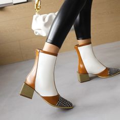 Color: White, Red, Black, Blue Help surface material: Artificial PU Toe Style: Square Head Heel height: 1.18-1.97 inch (3-5 cm) Size: Standard US 5-16 Note: Our shoes use European size or foot length as the size standards, please choose the size base on them. Women Short Boots, Mid Heel Ankle Boots, Fall Boots Outfit, Winter Boots Outfits, Fall Leather, Comfortable Loafers, Boots For Short Women, Head Color, Square Head